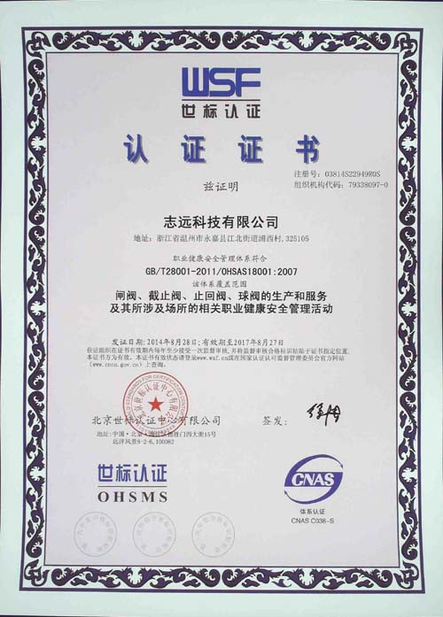 The occupational health management system certificate